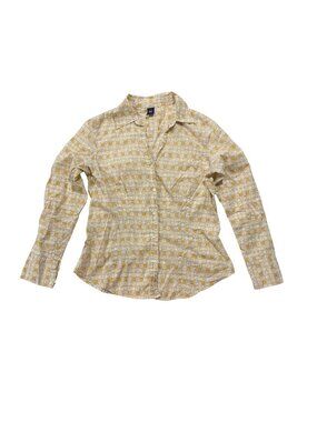 VTG GAP Geometric V-Neck Button Down Shirt Yellow L Y2K Grandmacore Granola Girl